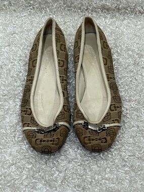 Gucci Cream/Brown Canvas And Leather Horsebit Ballet Flats Size 39.5